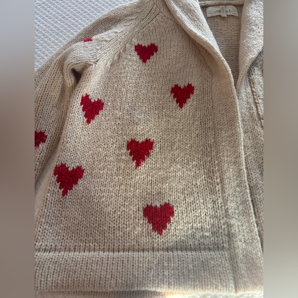 THE GREAT. Cream Cardigan with Red Heart Accents - Picture 15 of 16